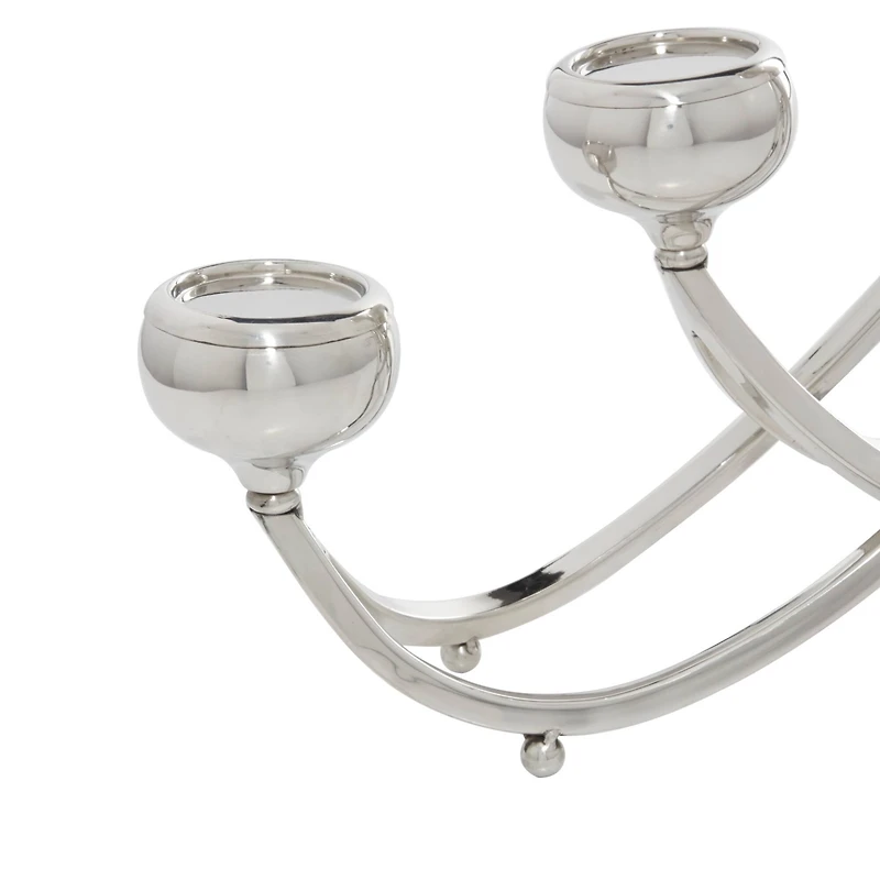 Silver Stainless Steel Candlestick Holders, 15x28x5"