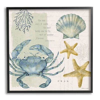 Stupell Industries Sea Casts Its Spell Quote Blue Crab Seashells Framed Wall Art