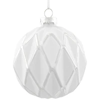 Embossed Diamond Christmas Glass Ball Ornaments - 4" (100mm) - White - 4ct