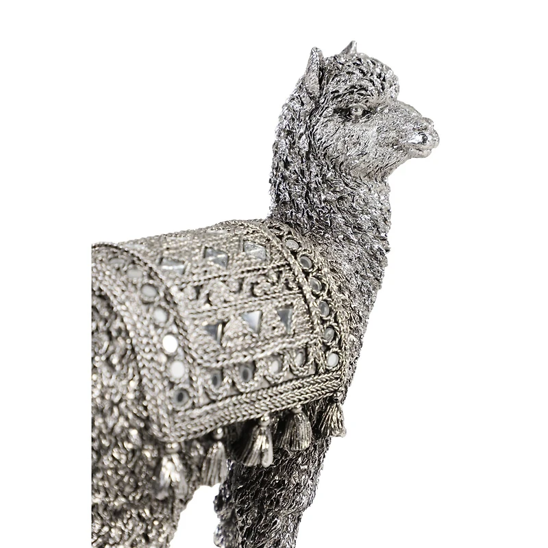 Set of 2 Silver Resin Eclectic Llama Sculpture, 10", 9"