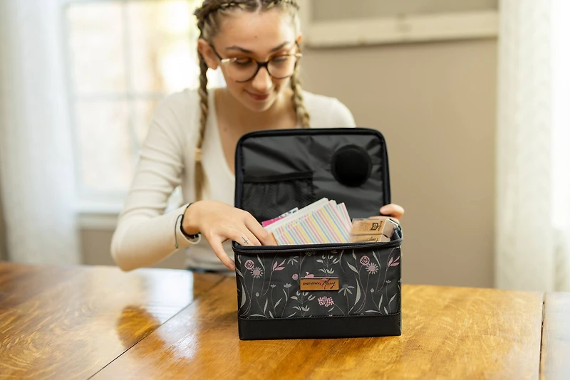 Everything Mary Pink & Gray Floral Collapsible Sewing Kit Organizer Box