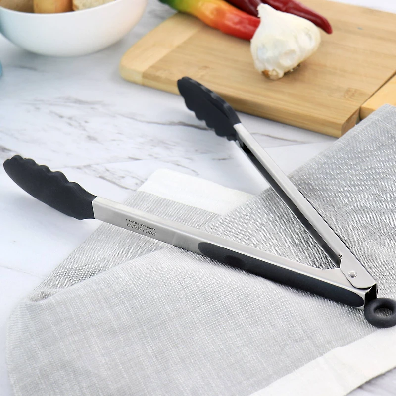 Martha Stewart Everyday Gray Silicone Smart Lock Kitchen Tongs