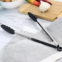 Martha Stewart Everyday Gray Silicone Smart Lock Kitchen Tongs