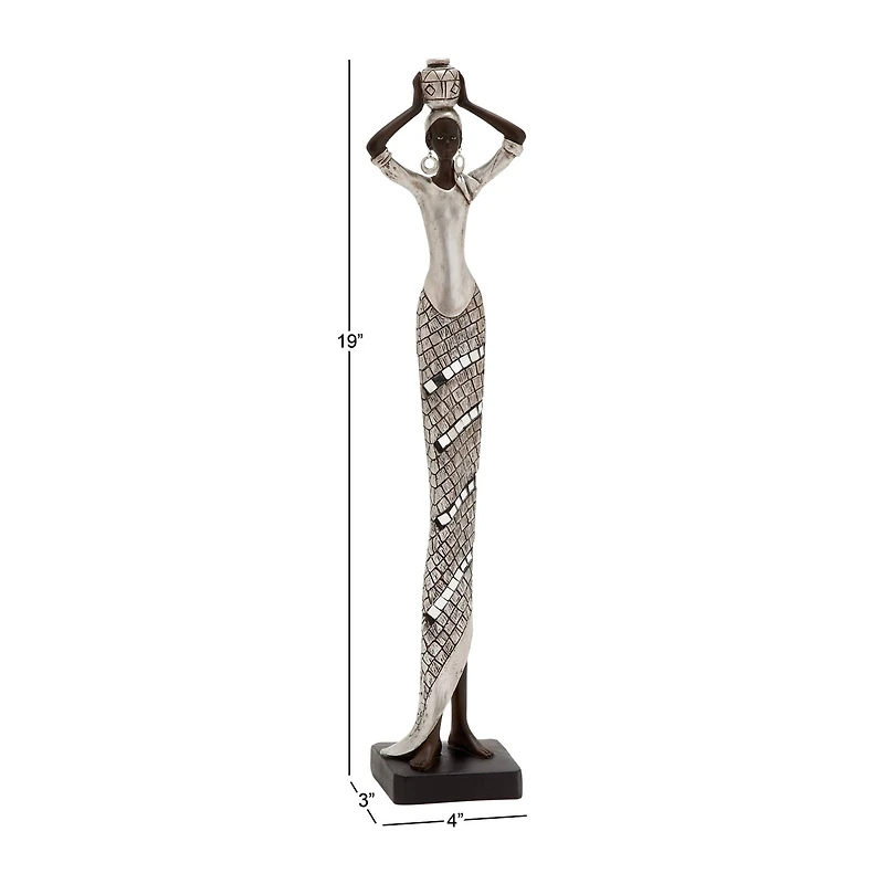 19" Silver Eclectic Woman Sculpture