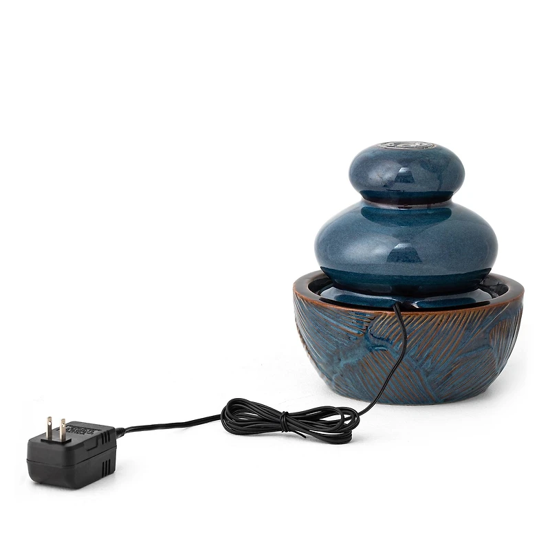 Glitzhome® 8.75" LED Turquoise Leaf Textured Ceramic Tabletop Fountain