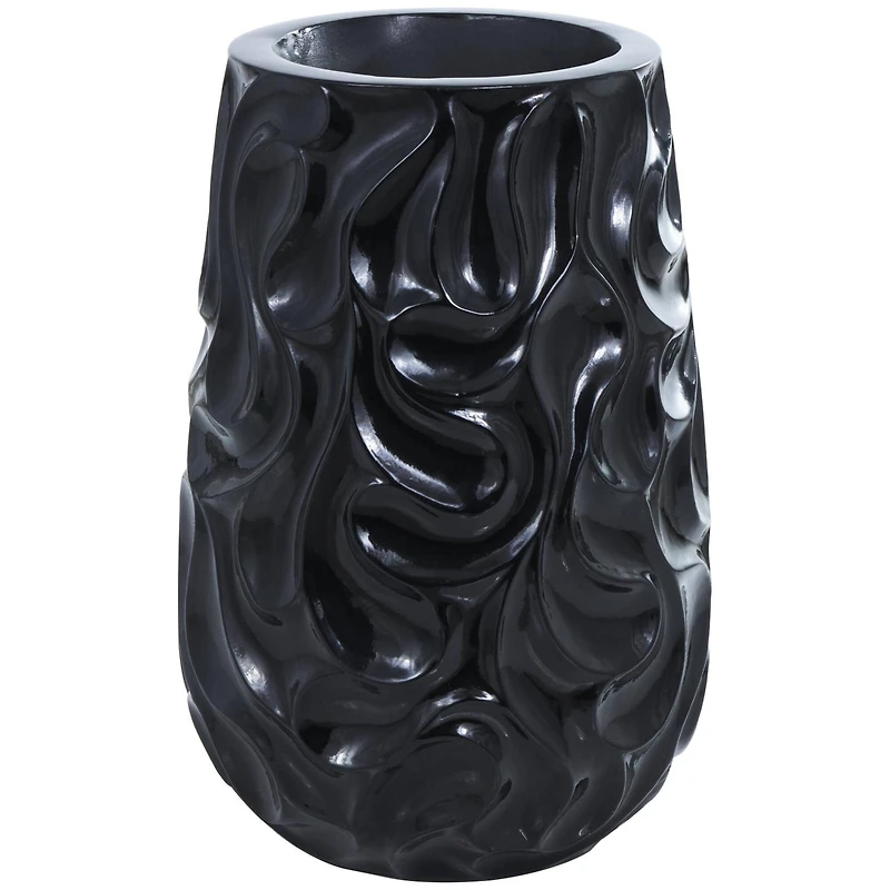 Large Black Wavy Textured Floor Vase