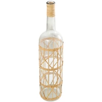 27" Clear Glass Handmade Tall Vase with Light Brown Rattan Woven Body & Neck
