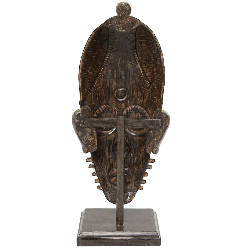 21" Brown Primitive African Mask Sculpture