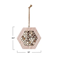 Hello Honey® 10" Natural Paulownia Wood & Bamboo Hexagon-Shaped Insect House with Jute Hanger