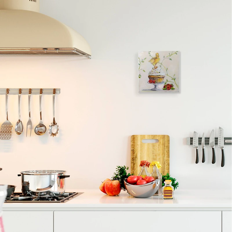 Stupell Industries Baby Duck on Raspberry Cupcake Dessert Painting, 12" x 12"