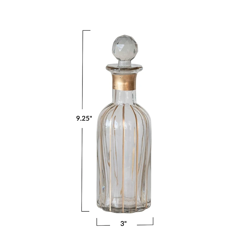 Hello Honey® 14oz. Clear & Gold Stripes Hand Painted Blown Glass Fluted Decanter