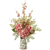2ft. Cherry Blossom, Hydrangea & Maiden Hair Arrangement in Floral Pitcher