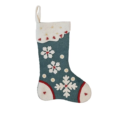 Hello Honey® 18.5" Snowflake Embroidery & Jingle Bell Wool Felt Stocking