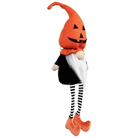 22" Halloween Jack-O-Lantern Striped Tabletop Gnome Figurine with Dangling Legs