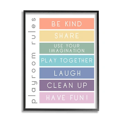 Stupell Industries Bold List of Playroom Rules Kids Rainbow Stripes Framed Wall Art
