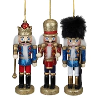 3ct. 5.25" Glittery Nutcracker King Soldier and Drummer Ornaments