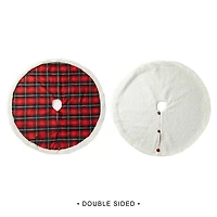 Glitzhome® 48" Red & Black Plaid Reversible Sherpa/Flannel Christmas Tree Skirt