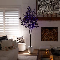 7ft. Pre-Lit Artificial Halloween Black Eucalyptus Tree with 420 Orange & Purple LED Lights