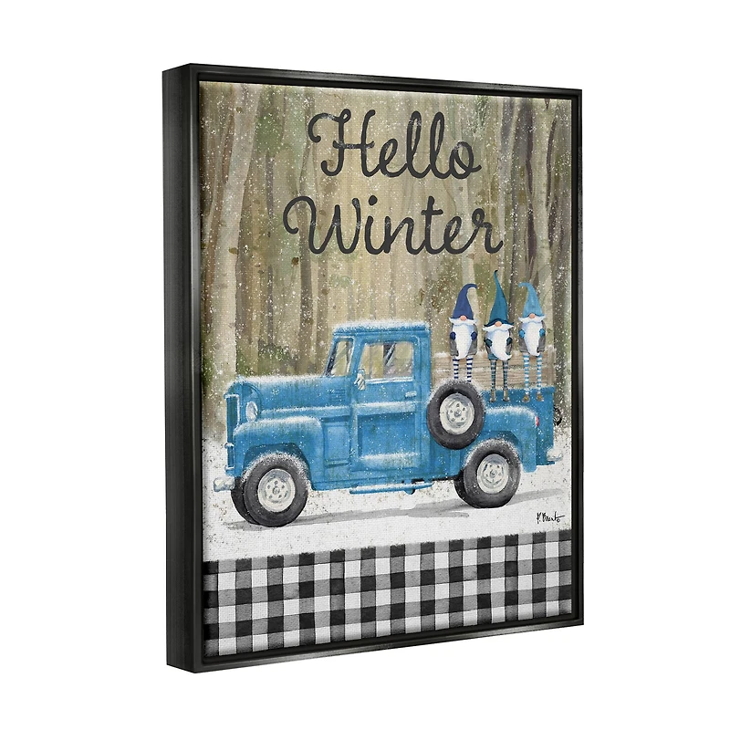 Stupell Industries Hello Winter Plaid Gnomes Framed Floater Canvas Wall Art