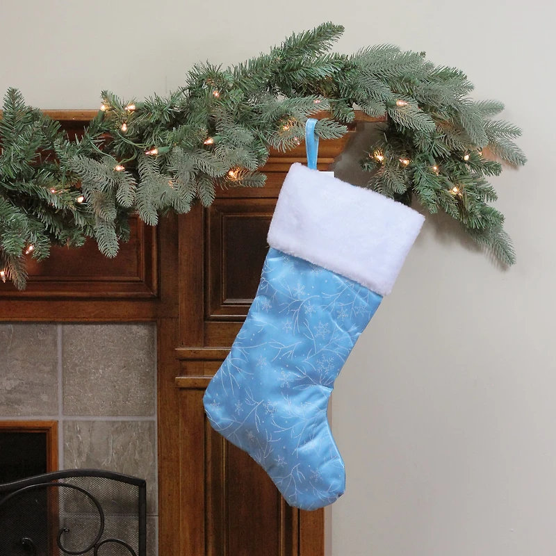 20.5" Glitter Snowflake Christmas Stocking, Blue