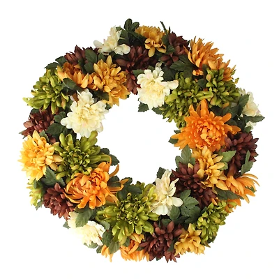 19.5" Autumn Orange & Green Mum Wreath