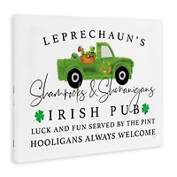 Stupell Industries Irish Pub Whimsical Leprechaun Green Shamrock Details Canvas Wall Art