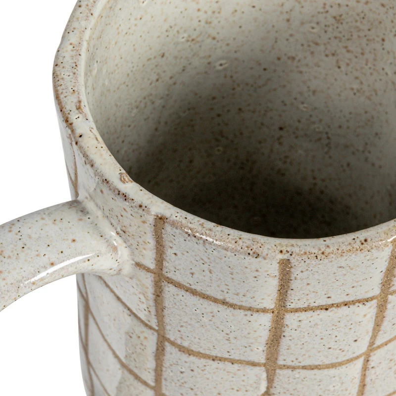Hello Honey® 46oz. Cream & Brown Reactive Glaze Wax Relief Grid Pattern Stoneware Pitcher