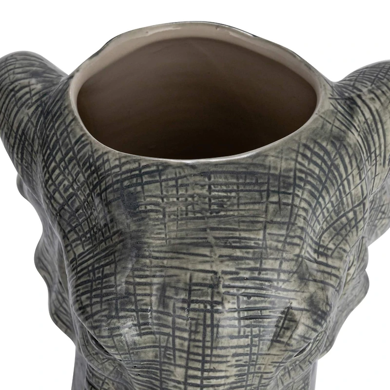 Hello Honey® 11" Gray & White Hand-Painted Decorative Stoneware Elephant Vase