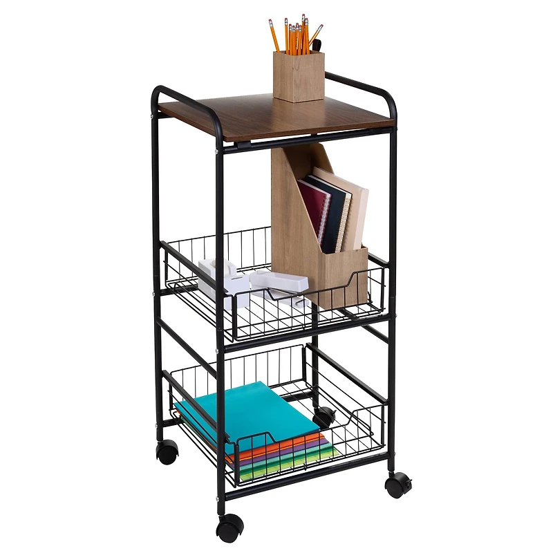 Honey Can Do Black & Natural 3-Tier Slim Rolling Cart