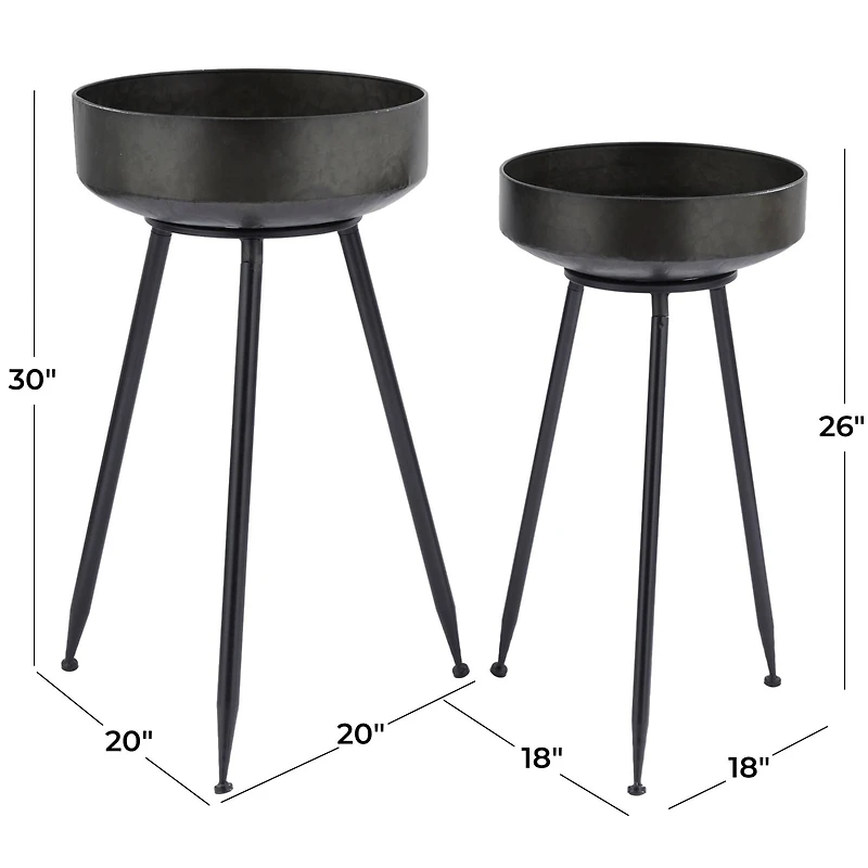 Set of 2" Black Metal Modern Planter, 20" x 20" x 20"