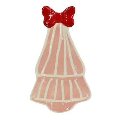 9.75" Pink & Red Christmas Tree with Bow Ceramic Plate by Ashland®