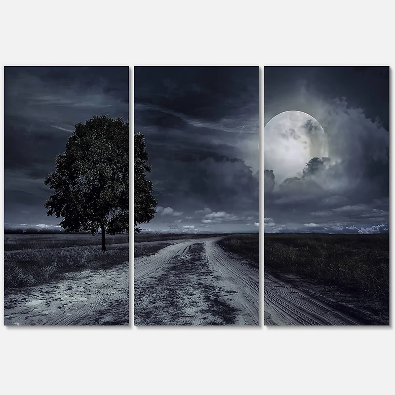 Designart - Paved Road Under A Full Moon