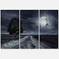 Designart - Paved Road Under A Full Moon