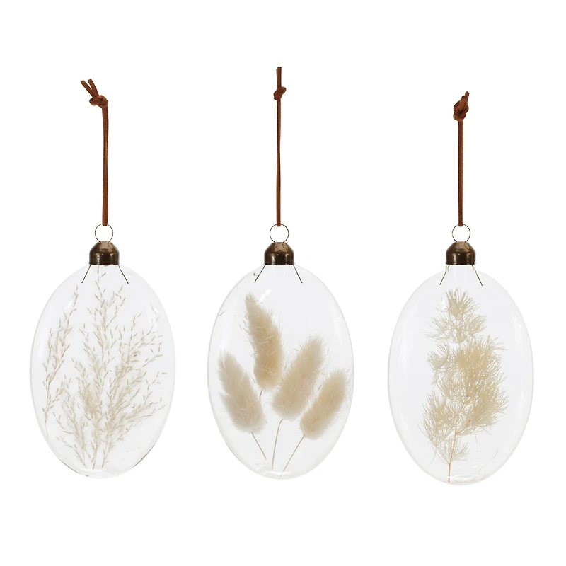 12 Pack 5.5" Natural Dried Floral Glass Ornaments