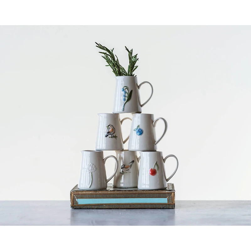 Hello Honey® White Stoneware Creamer with Hand-Painted & Embossed Birds Set