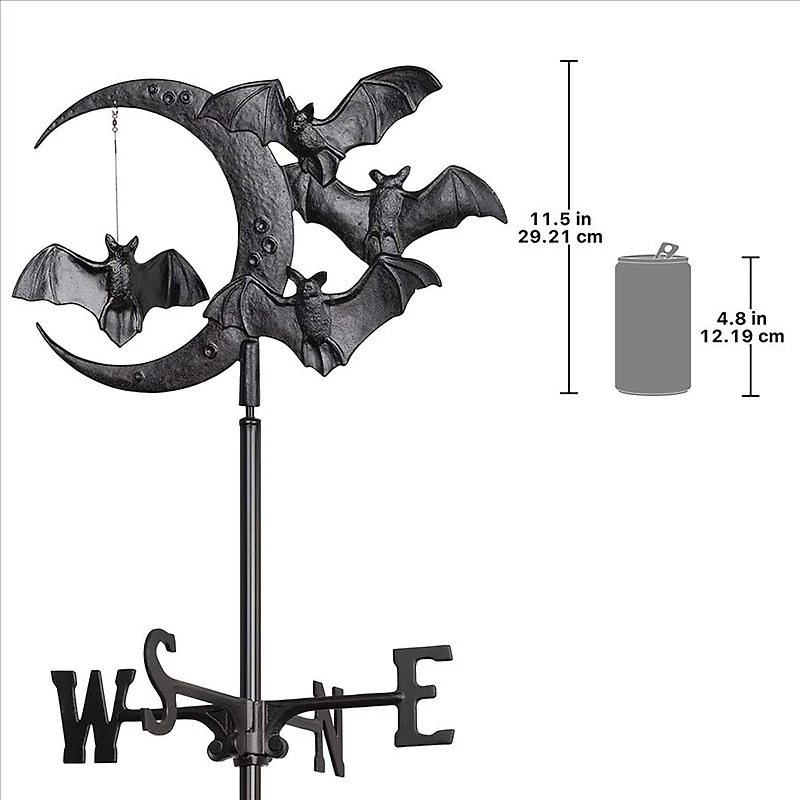 Design Toscano Roof Mount Crescent Moon Vampire Bats Metal Weathervane