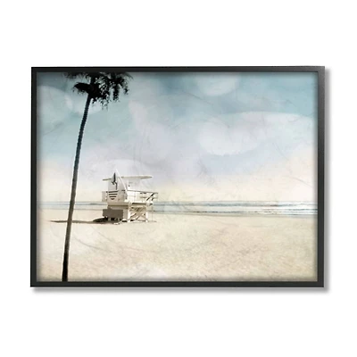 Stupell Industries Empty Beach Coast with Lifeguard Stand Framed Wall Art