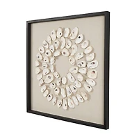28" Cream, Beige & Black Handmade Abstract Circular Shell Wall Décor