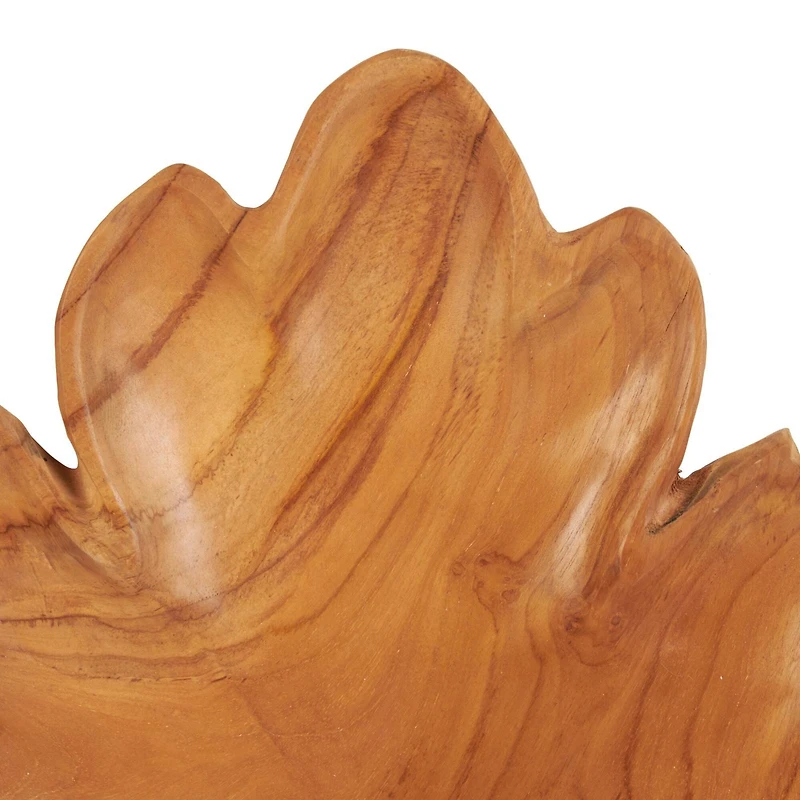 Brown Teak Wood Leaf Tray Set