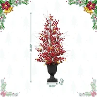 3ft. Pre-Lit Berry & Pinecone Artificial Urn Christmas Porch Tree, Warm White LED Lights