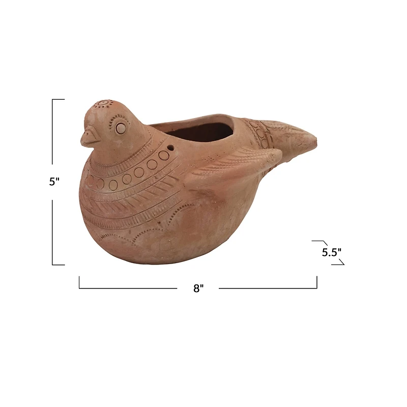 Hello Honey® 8" Terra Cotta Bird Planter with Engraved Designs