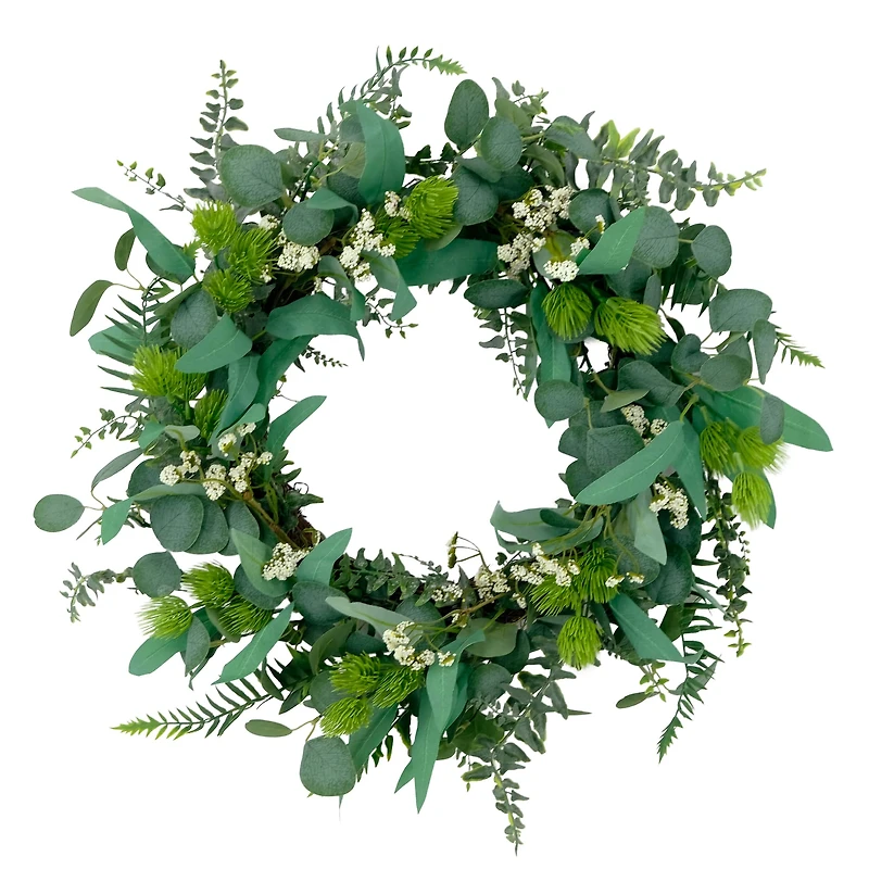 24'' Green and White Eucalyptus Floral Spring Wreath