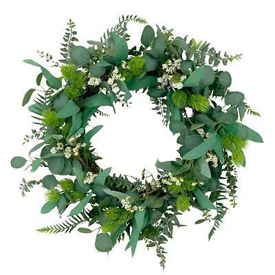 24'' Green and White Eucalyptus Floral Spring Wreath