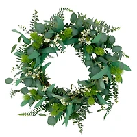 24'' Green and White Eucalyptus Floral Spring Wreath