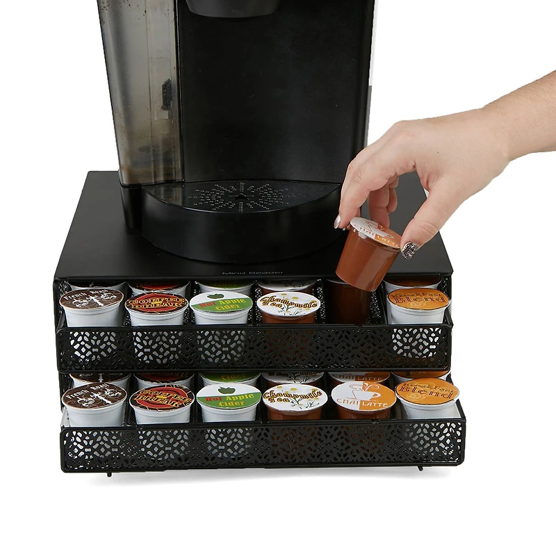 Mind Reader Flower Pattern Black 72 Capacity Double Coffee Pod Metal Mesh Storage Tray
