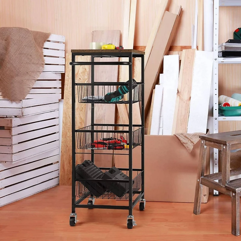 Black 4-Tier Metal Rolling Kitchen Cart