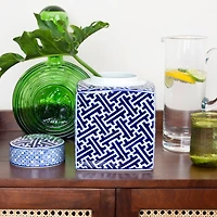 Hello Honey® 8.5" Blue and White Decorative Stoneware Ginger Jar with Lid