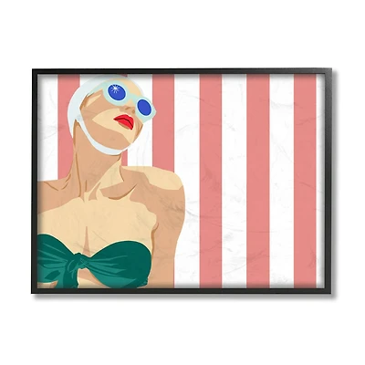 Stupell Industries Vintage Swimsuit Red Stripes with Frame Wall Accent
