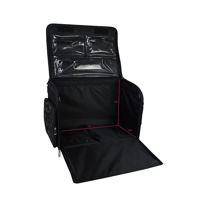 Everything Mary Pink & Gray Floral 4 Wheel Collapsible Deluxe Sewing Machine Storage Case