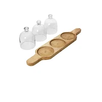 Hello Honey® Mango Wood Serving Tray with 3 Glass Cloches Set